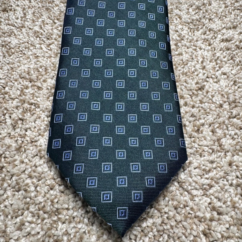 Jos A Bank Executive Collection Mens Silk Tie Green Blue Geometric Square Long